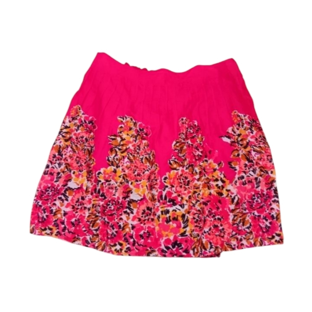 Madison Womens Pink Floral Design  A Line, Lined Skirt Pull On SZ XL